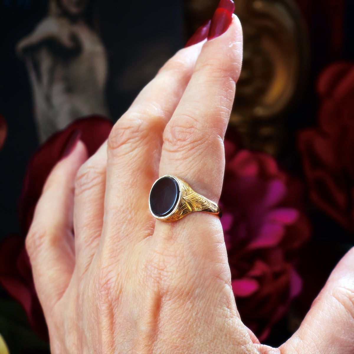 Date 1874 Carnelian 15ct Gold Signet Ring in Original Box