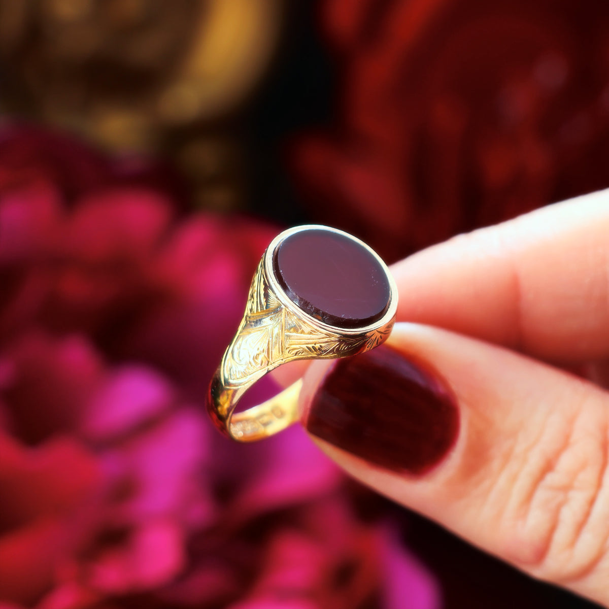 Date 1874 Carnelian 15ct Gold Signet Ring in Original Box