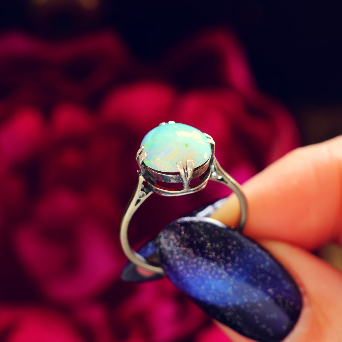Vintage Rainbow Opal Cabochon Dress Ring