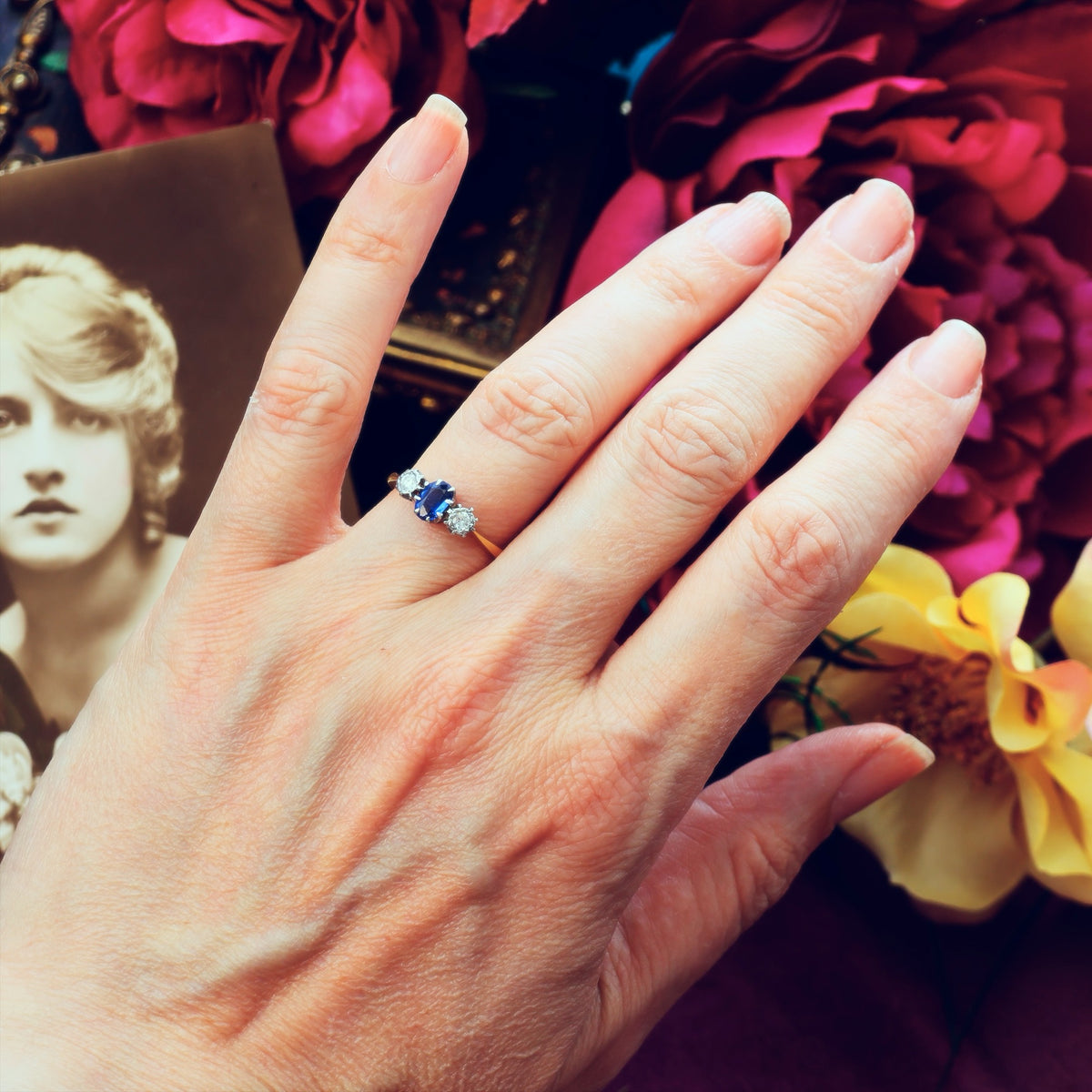 Darling One! Vintage Sapphire & Diamond Trilogy Engagement Ring