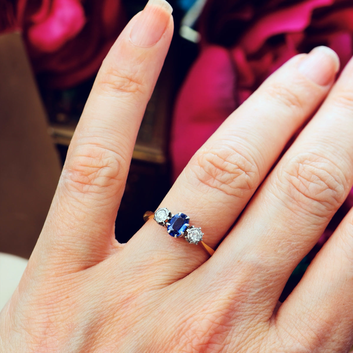 Darling One! Vintage Sapphire & Diamond Trilogy Engagement Ring