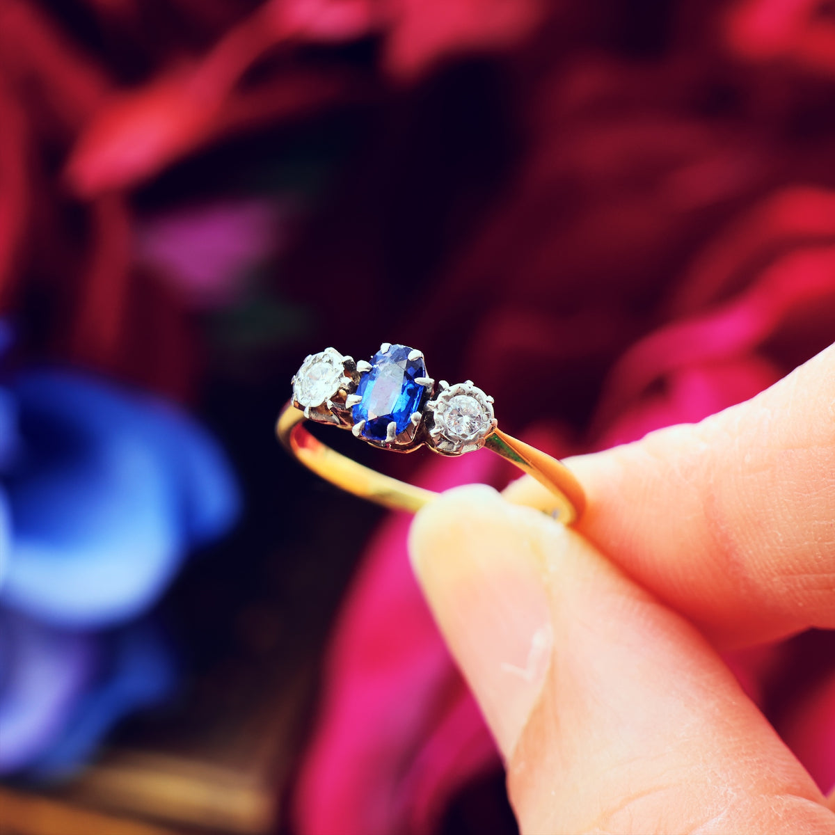 Darling One! Vintage Sapphire & Diamond Trilogy Engagement Ring