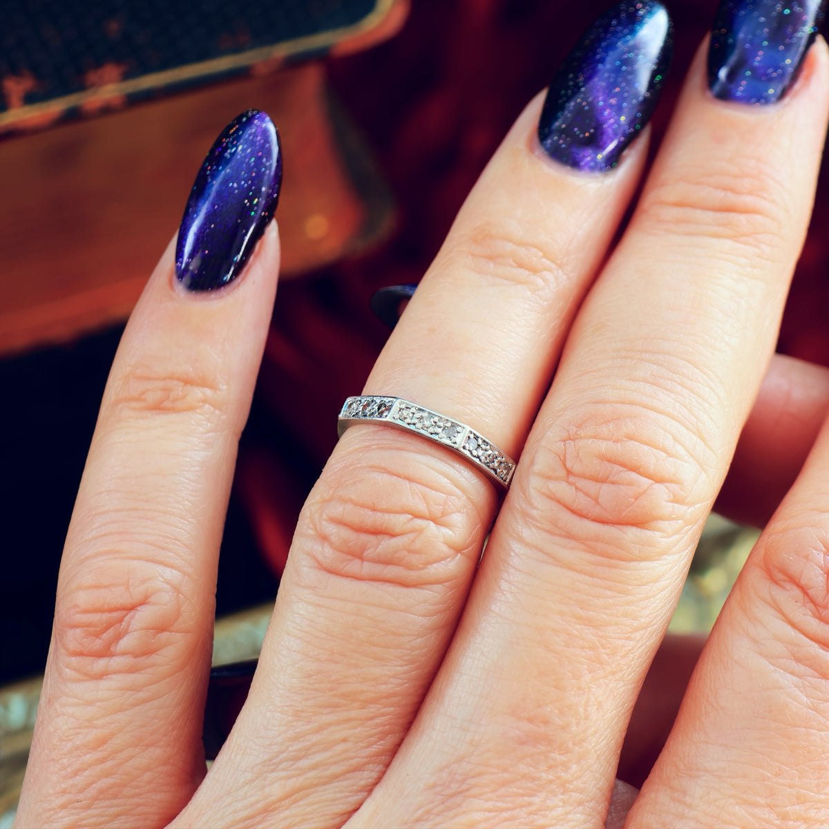 Slim Size 'J' Vintage Platinum Diamond Eternity Ring
