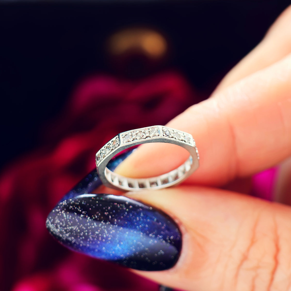 Slim Size 'J' Vintage Platinum Diamond Eternity Ring