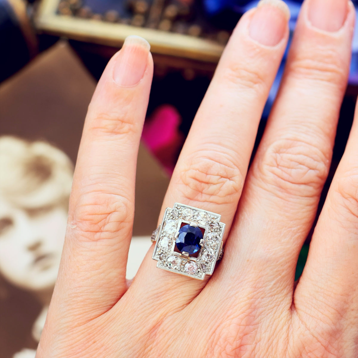 Spectacular Vintage Art Deco Sapphire & Diamond Ring