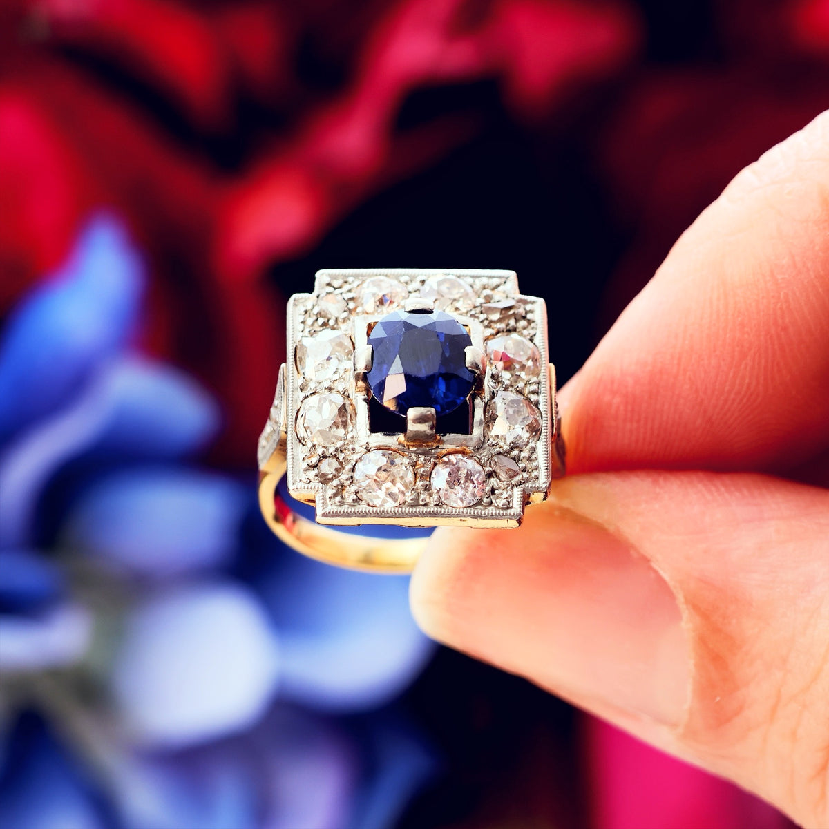 Spectacular Vintage Art Deco Sapphire & Diamond Ring