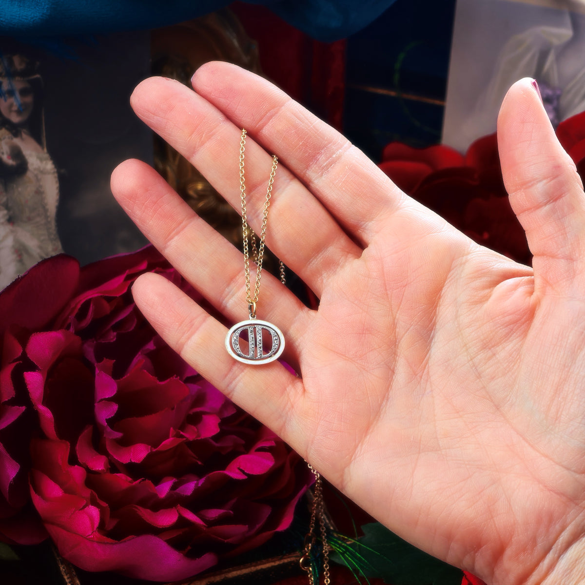 Vintage Diamond set 'D.D' Initial Necklace