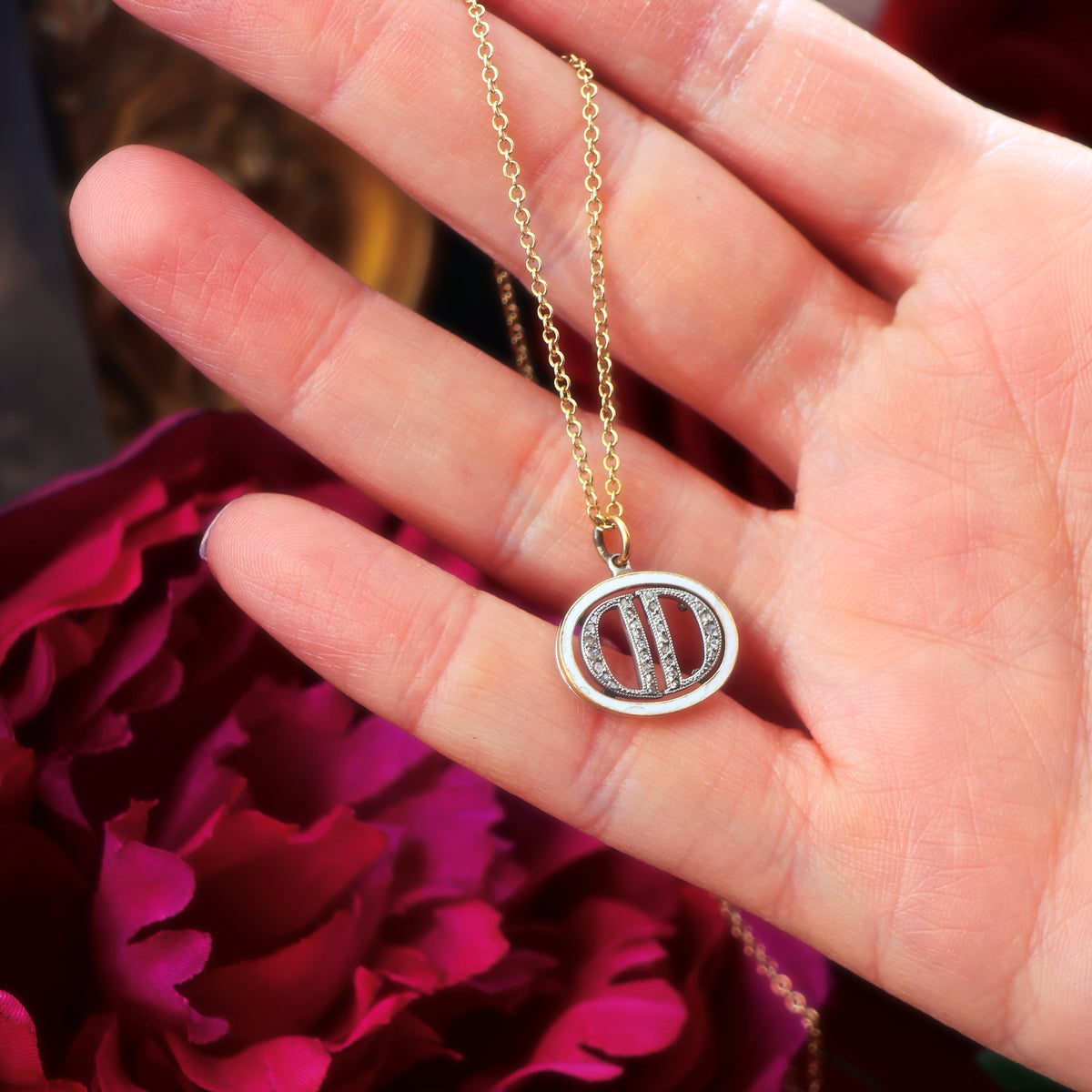 Vintage Diamond set 'D.D' Initial Necklace