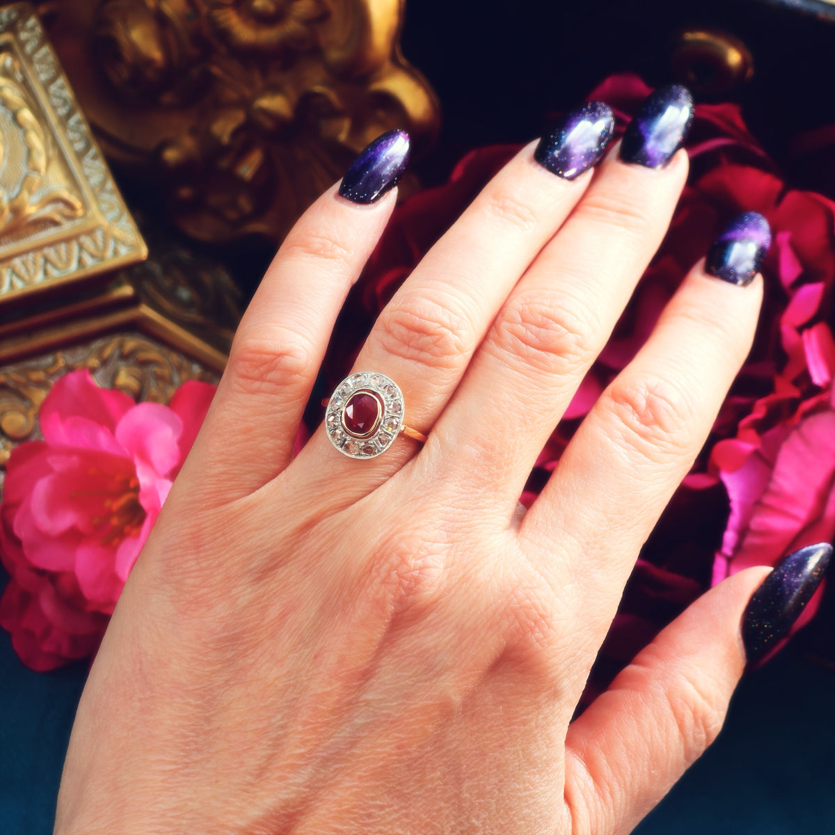 Striking Vintage Art Deco Ruby & Diamond Cocktail Ring
