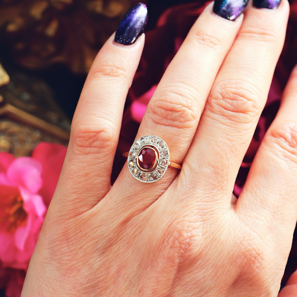 Striking Vintage Art Deco Ruby & Diamond Cocktail Ring
