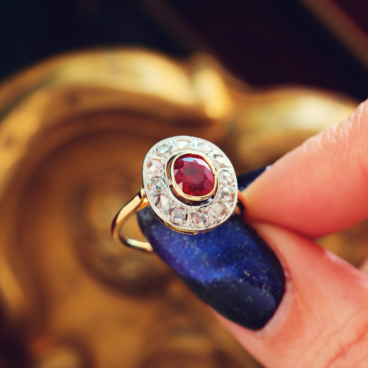 Striking Vintage Art Deco Ruby & Diamond Cocktail Ring