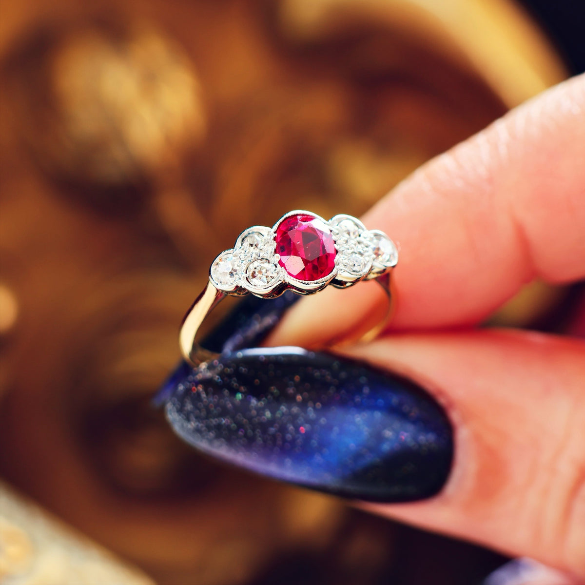 Vintage 1930's Ruby & Diamond Engagement Ring