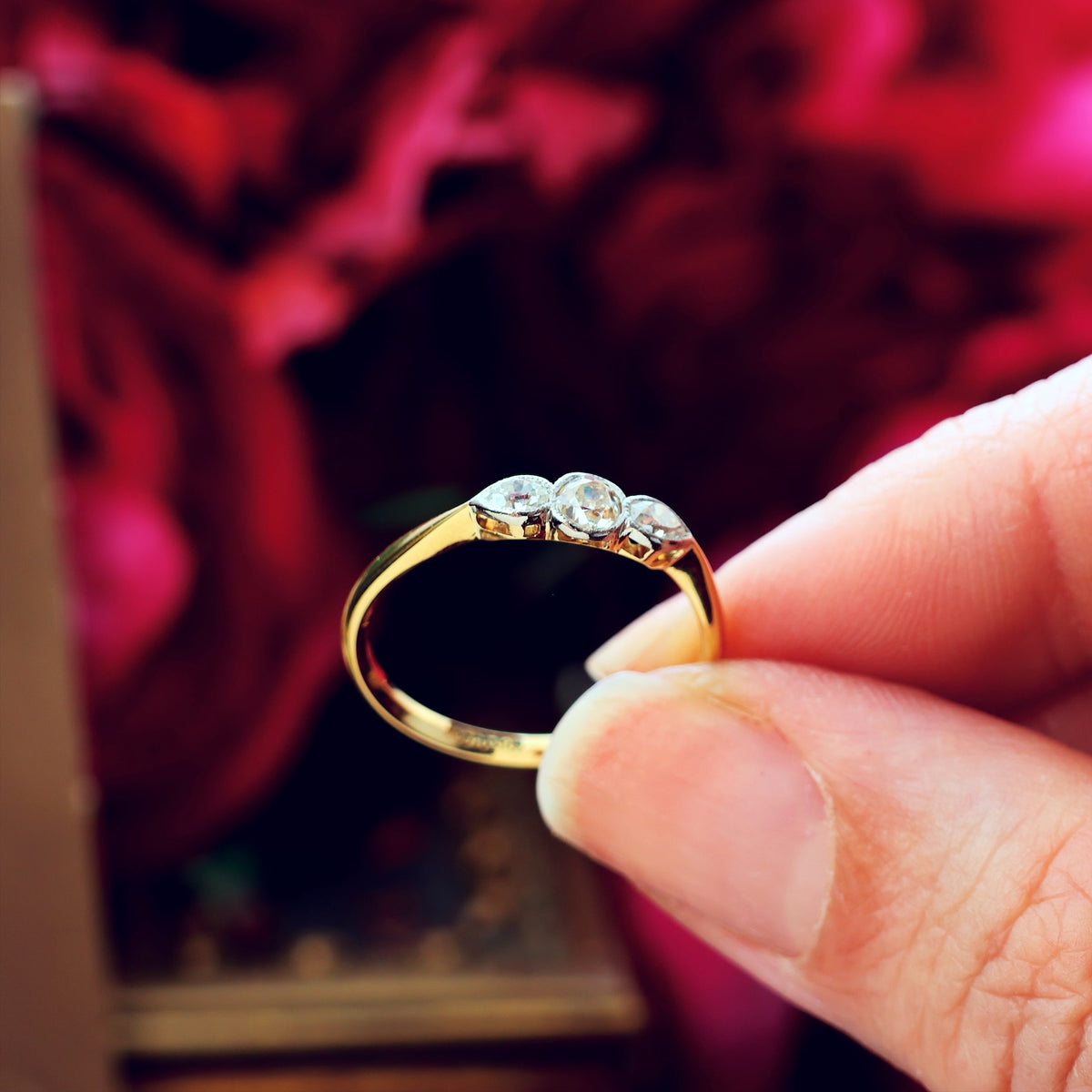 Adorable Vintage Pear Cut Diamond Trilogy Engagement Ring