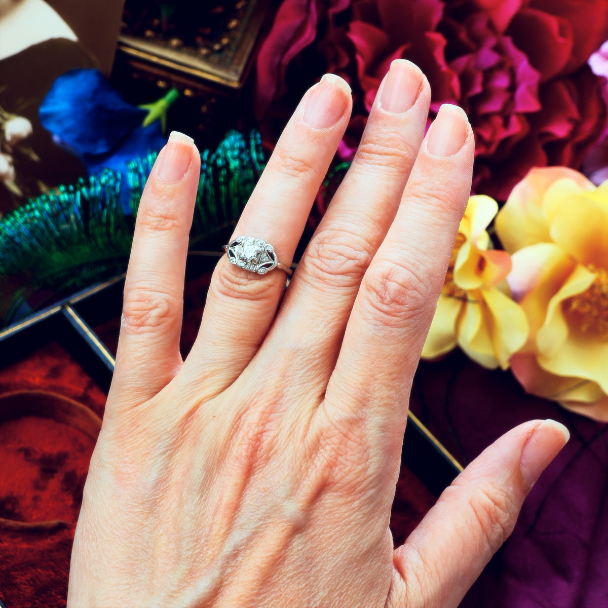 Vintage Art Deco Diamond Cluster Engagement Ring