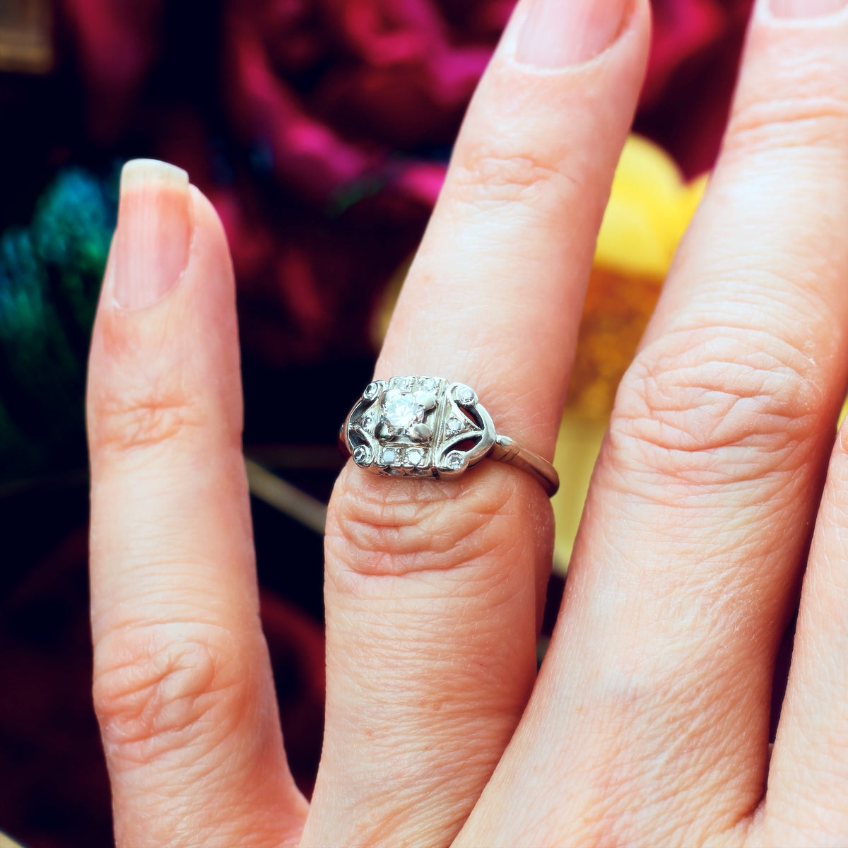 Vintage Art Deco Diamond Cluster Engagement Ring