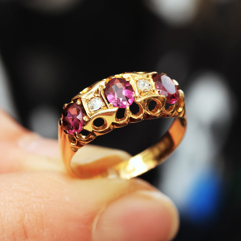 Antique Date 1911 Pink Tourmaline & Diamond Ring