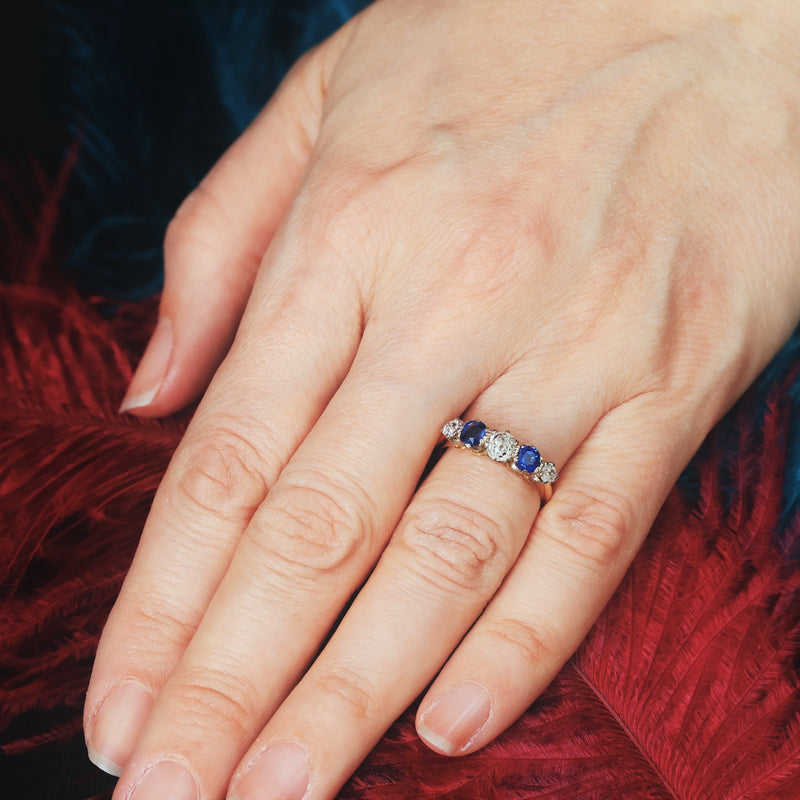 Vintage Five Stone Sapphire and Diamond Ring