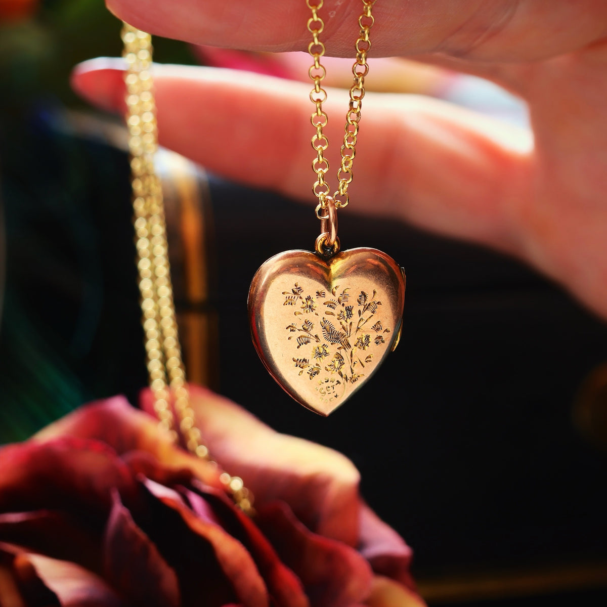 Finest Antique Hand Engraved Heart Shaped Gold Locket