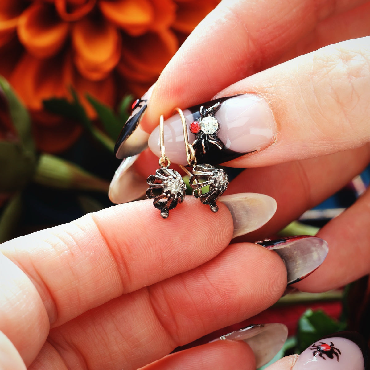 Quirky Floral Diamond Drop Earrings