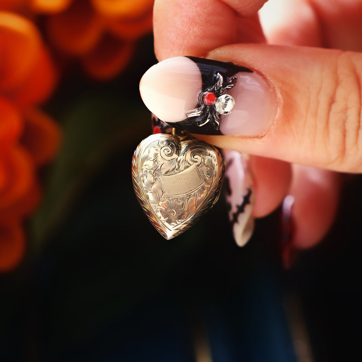 Antique Hand Engraved Heart Shaped Gold Locket