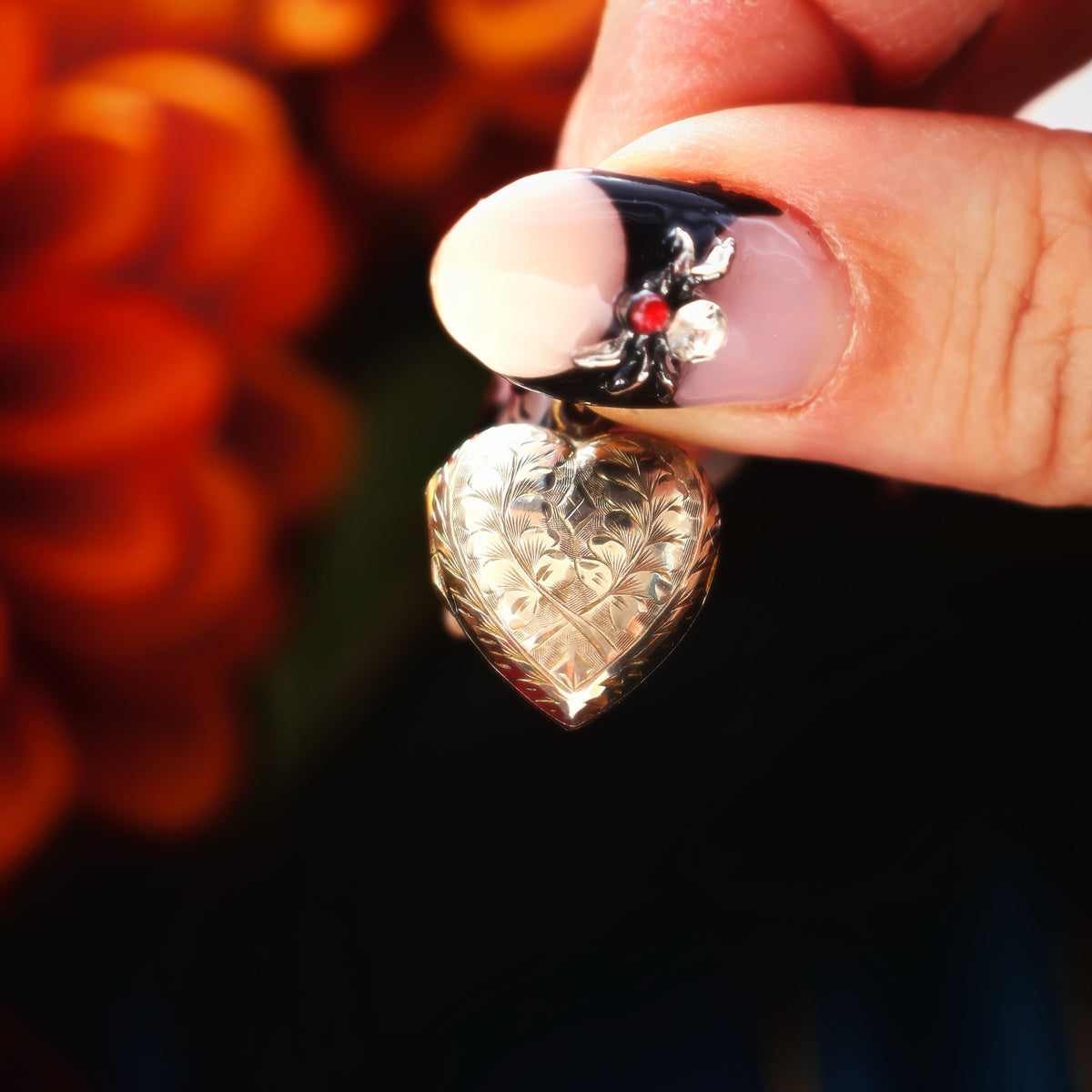 Antique Hand Engraved Heart Shaped Gold Locket