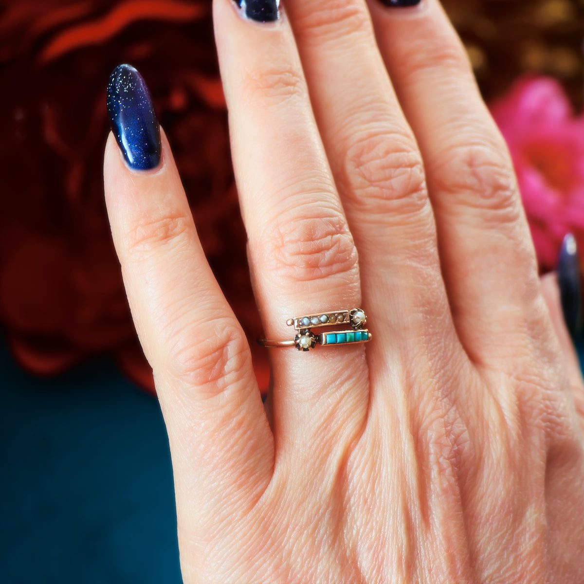 Antique Mid Victorian Pearl & Turquoise Ring