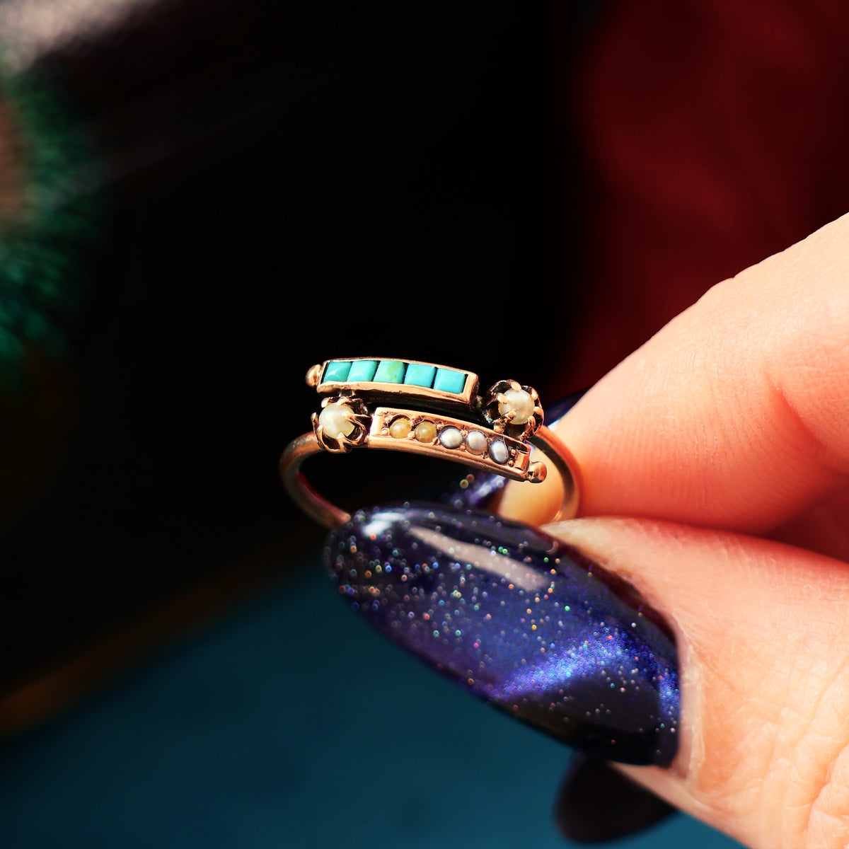 Antique Mid Victorian Pearl & Turquoise Ring
