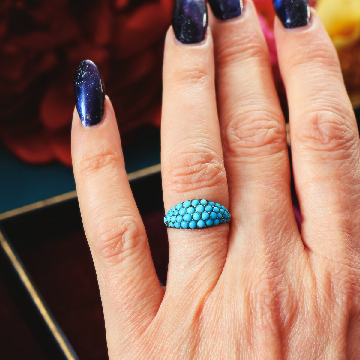 Antique Mid Victorian Pave Persian Turquoise Ring