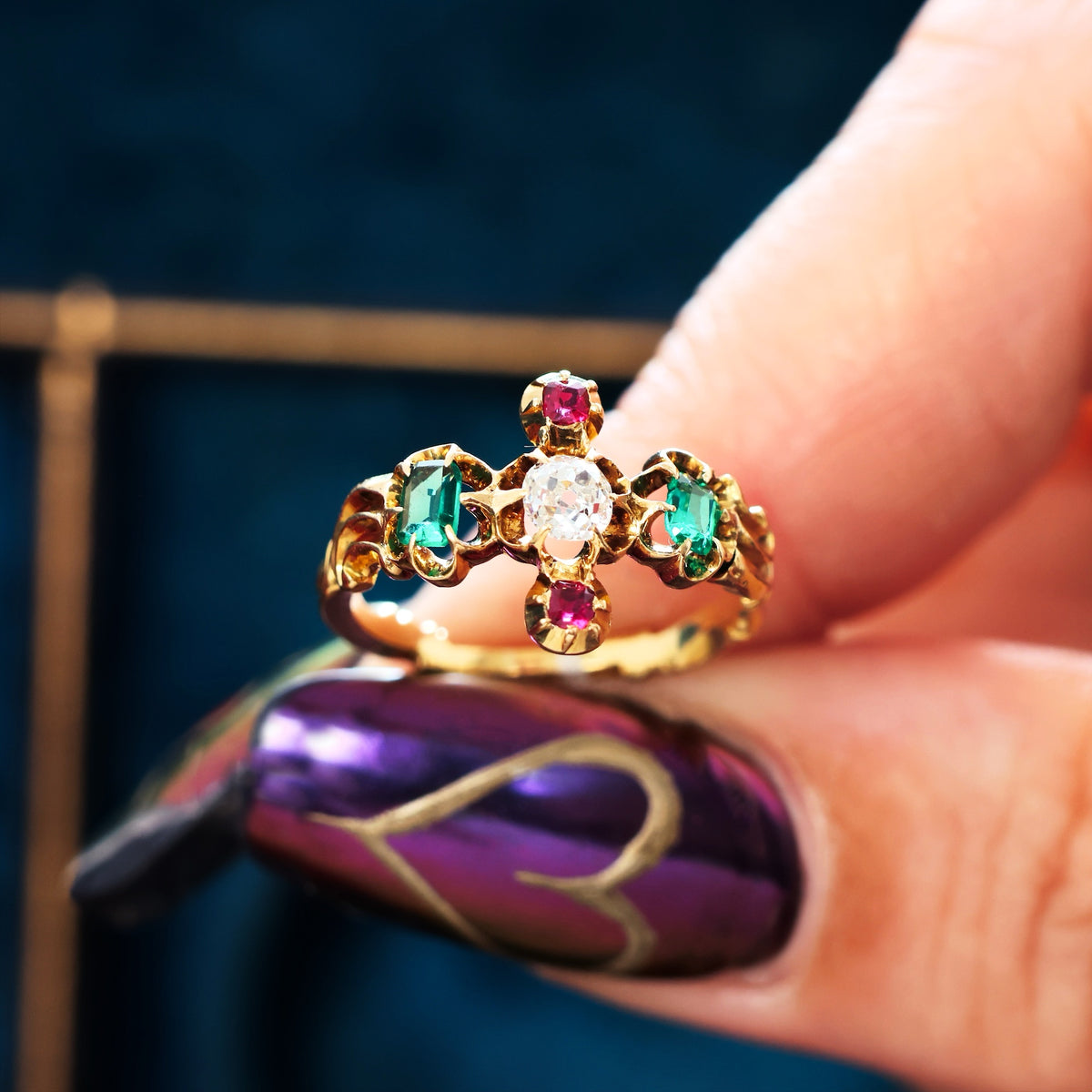 Rare 18th Century Georgian Diamond, Ruby & Emerald Ring