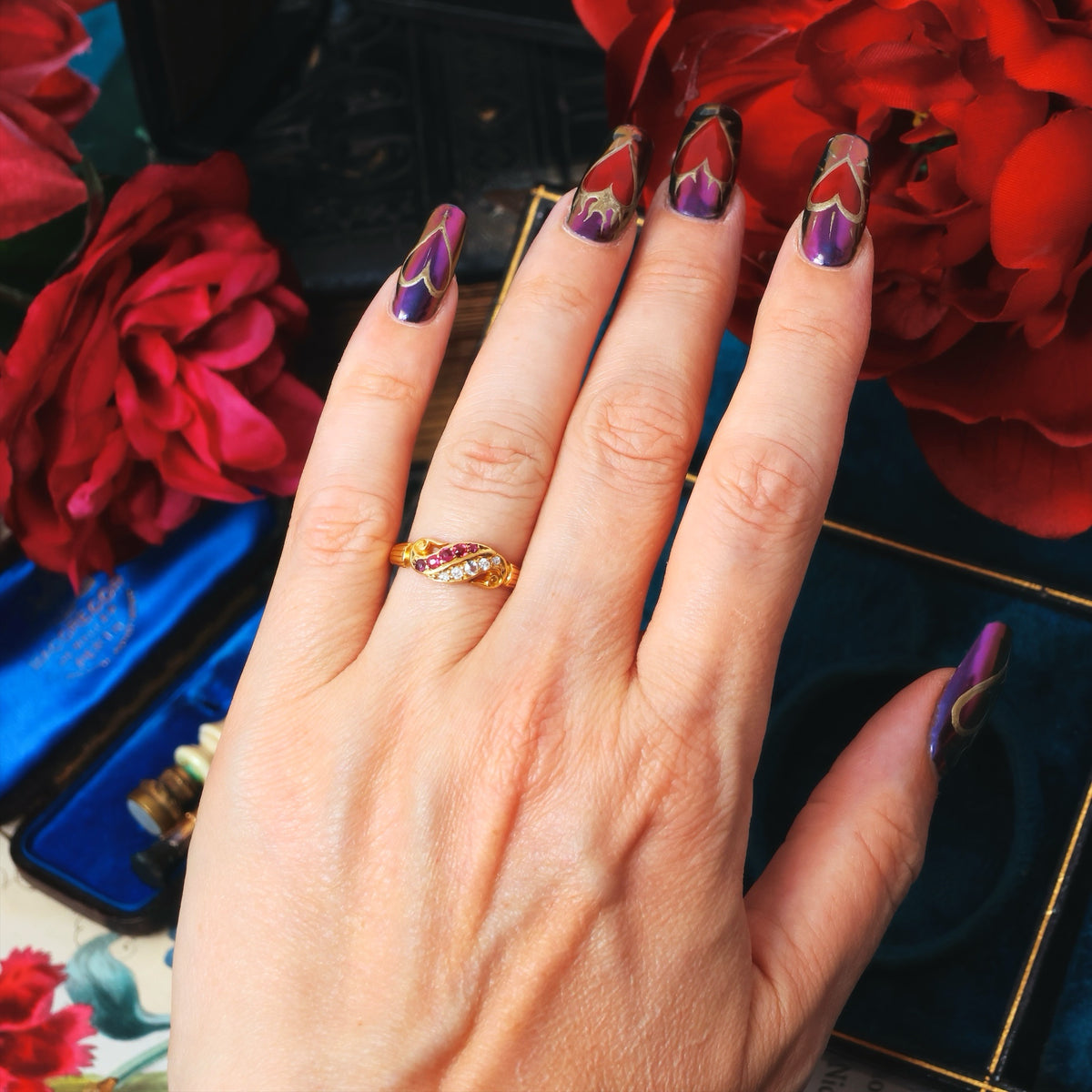 Romantic Date 1892 Ruby & Diamond Band Ring