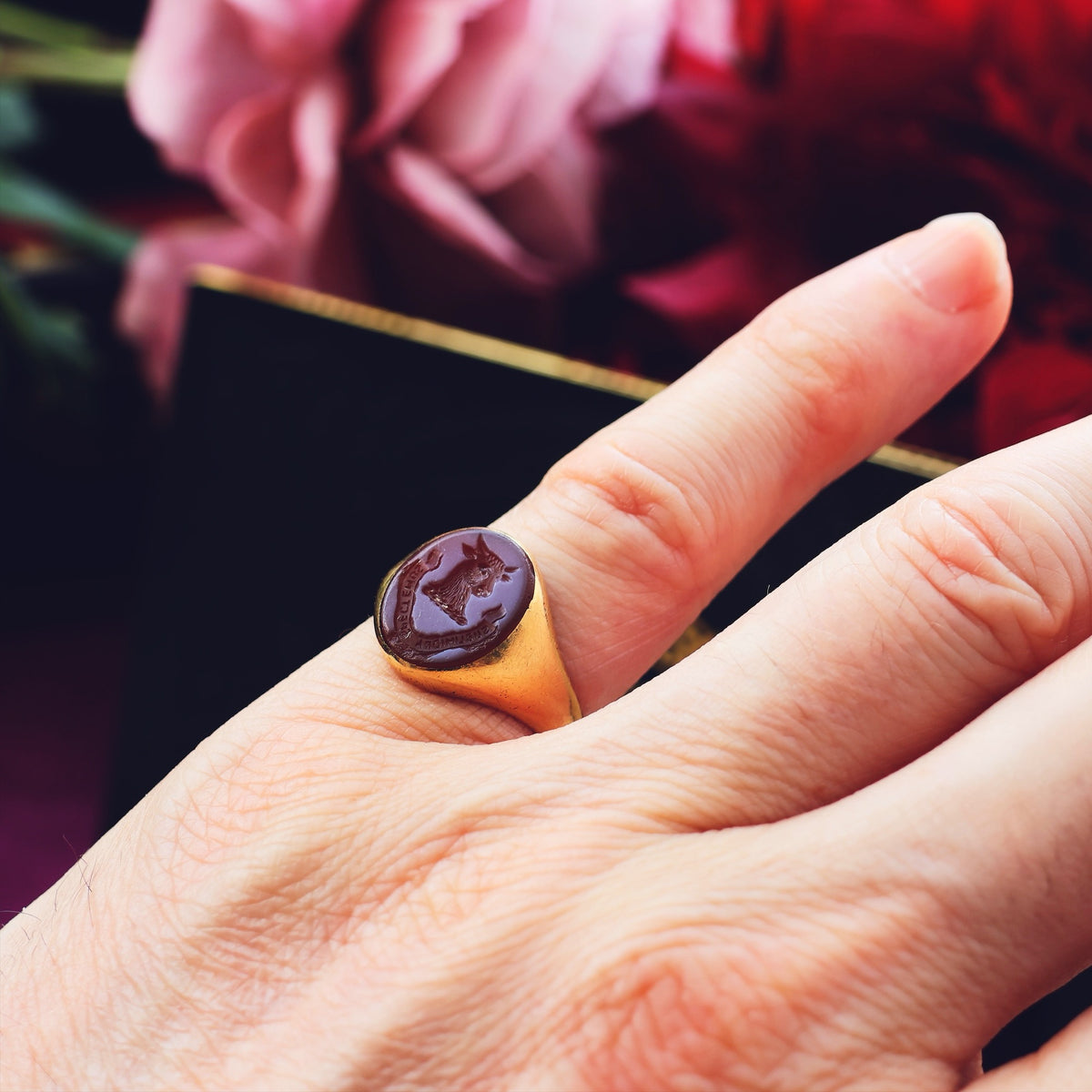 Date 1935 Sardonyx Intaglio Signet Seal Ring