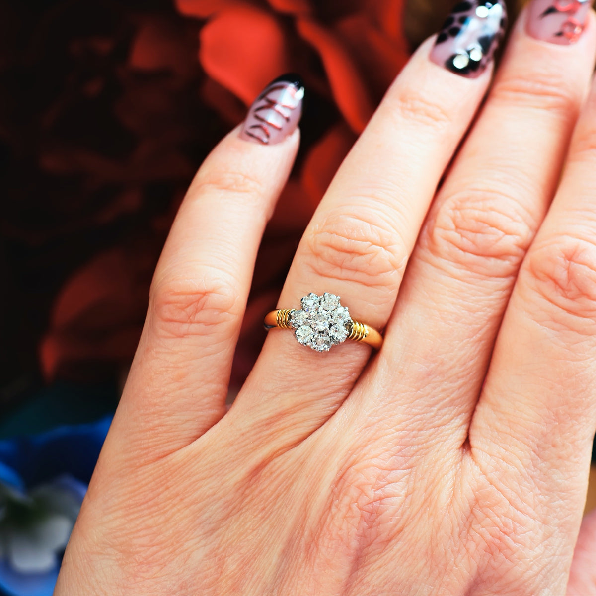 Super-Sparkly Vintage Hand Cut Diamond Cluster Engagement Ring
