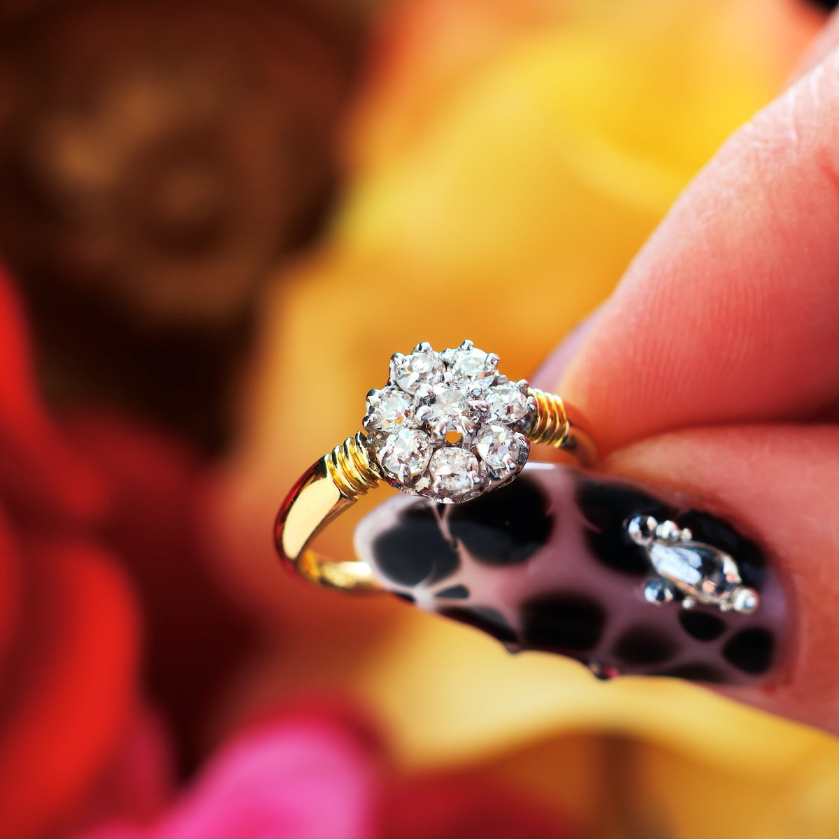 Super-Sparkly Vintage Hand Cut Diamond Cluster Engagement Ring