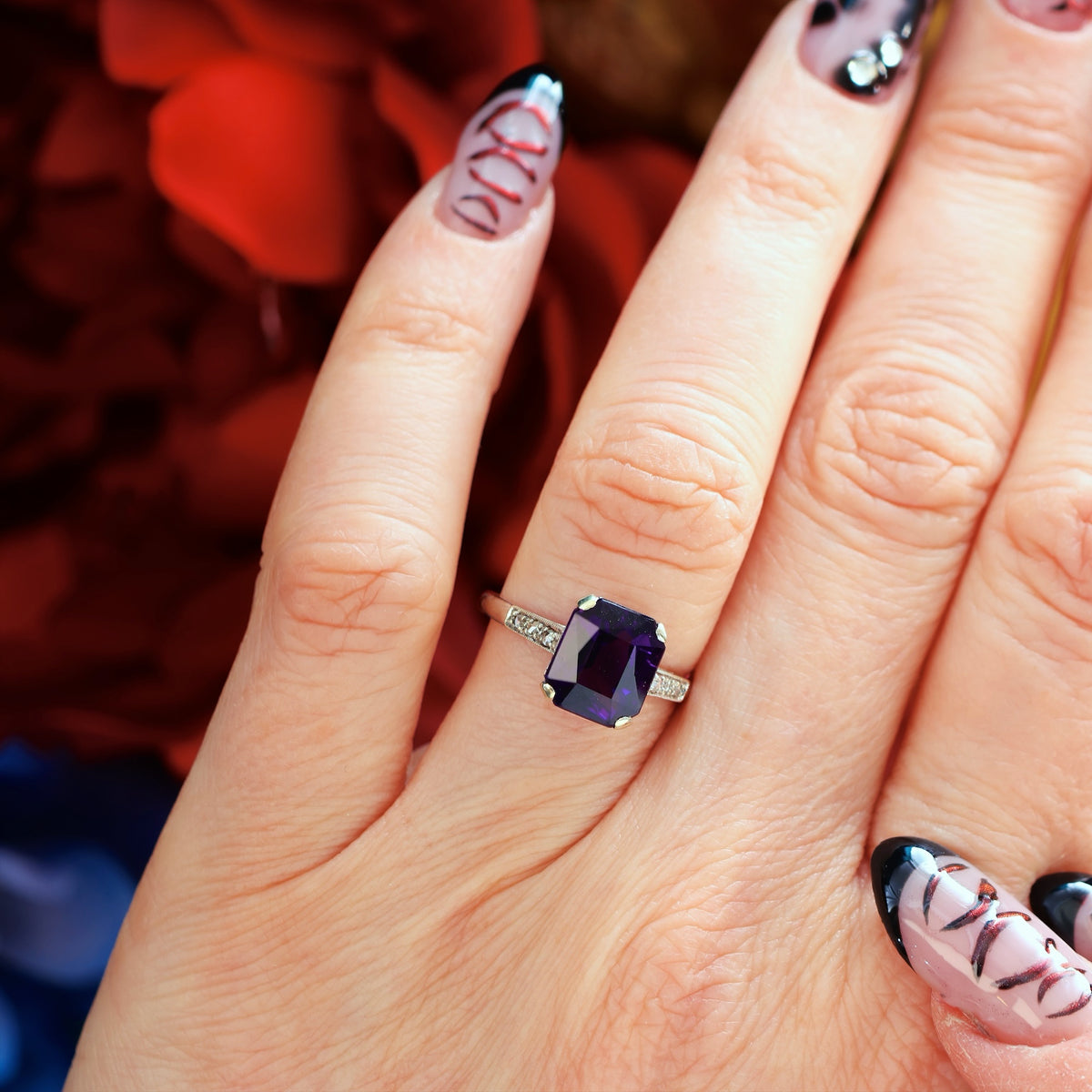 1950's Art Deco Amethyst & Diamond Dress Ring