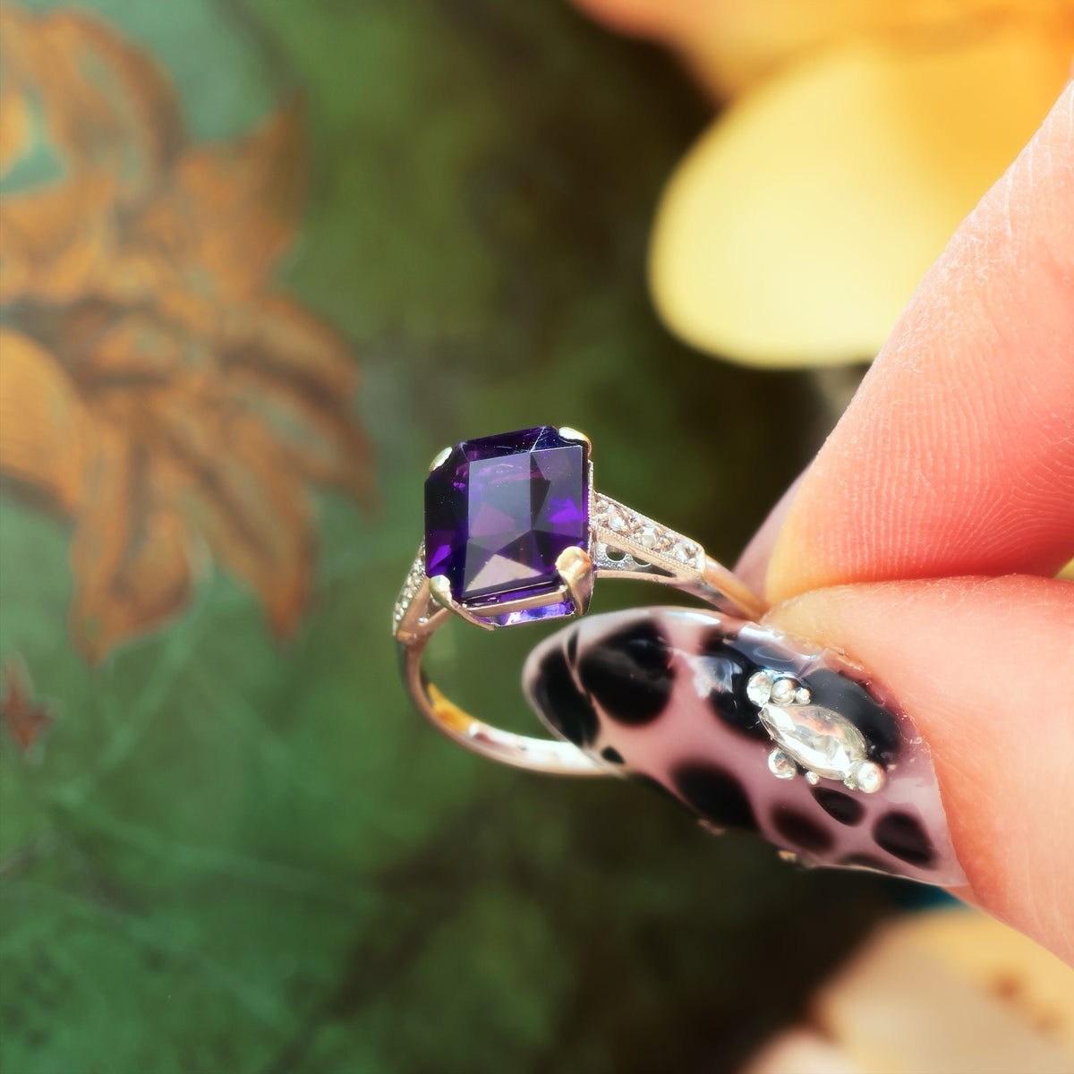 1950's Art Deco Amethyst & Diamond Dress Ring