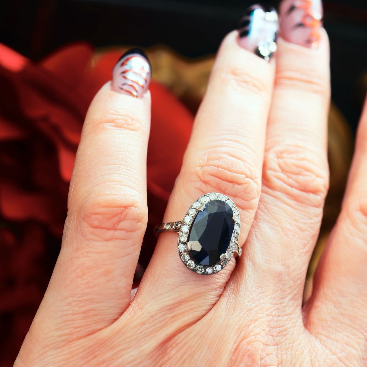 Vintage Certificated Natural Sapphire & Diamond Cocktail Ring