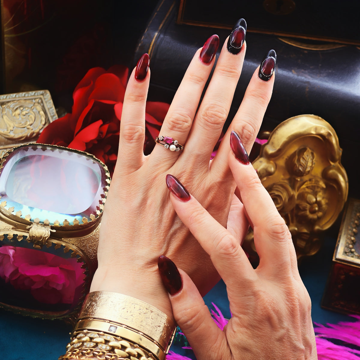 Fine Antique Certificated Burmese Ruby & Natural Pearl Ring