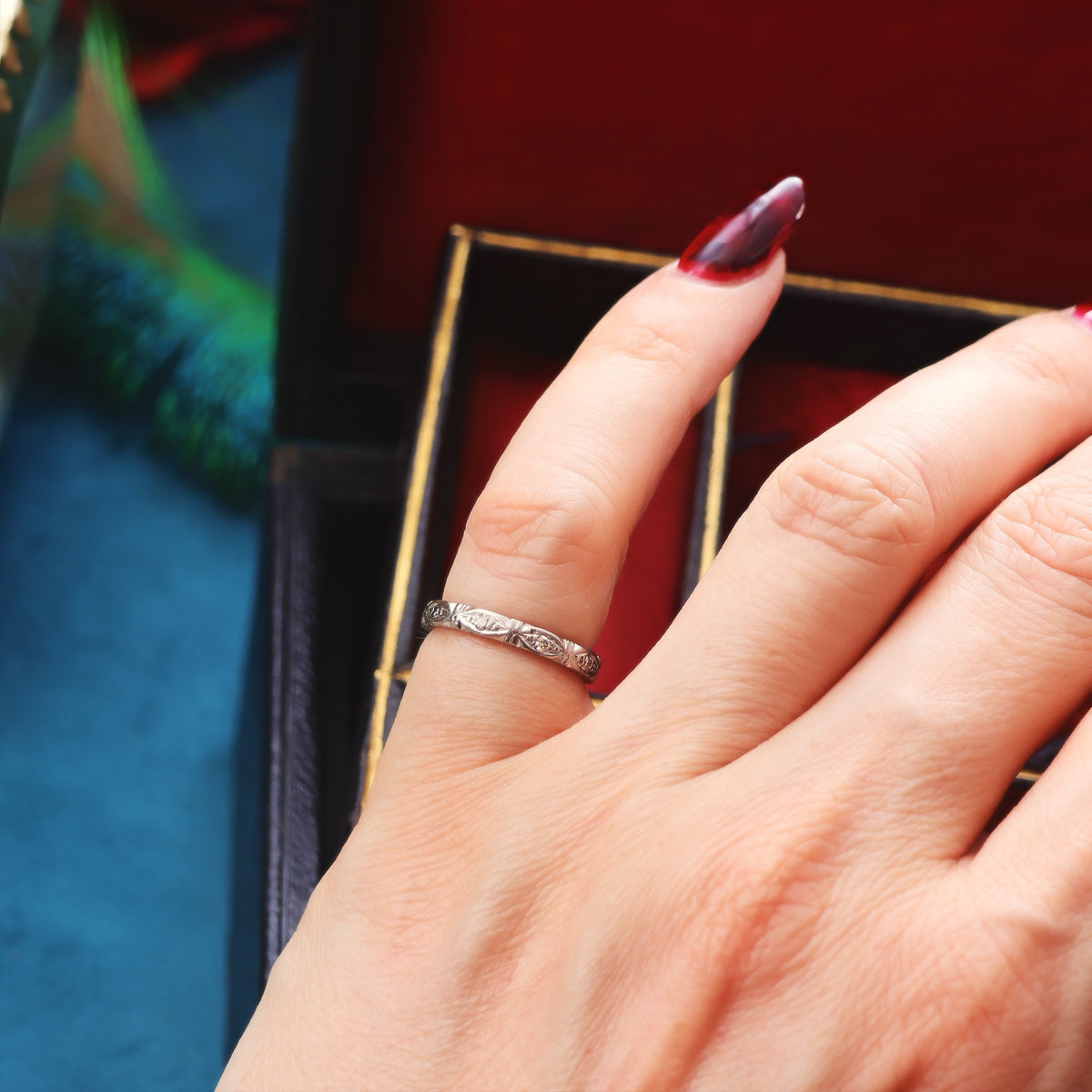 Vintage Size H 1/2 Hand Engraved Diamond Full Eternity Ring