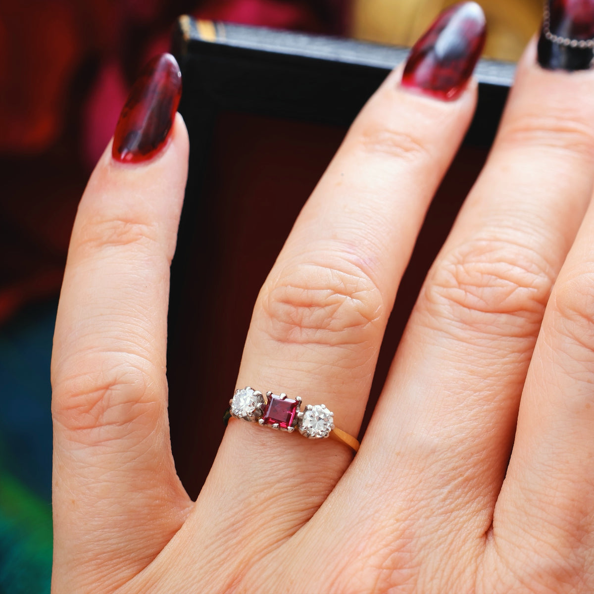 Beautiful Vintage Ruby & Diamond Trilogy Engagement Ring