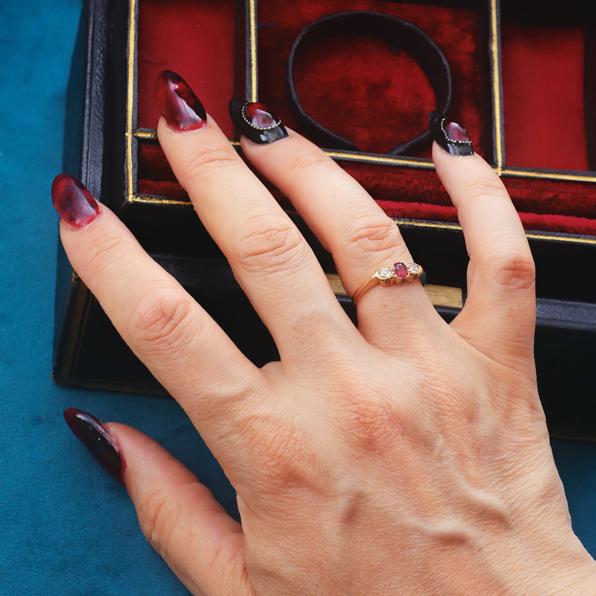 Antique Ruby & Diamond Trilogy Engagement Ring