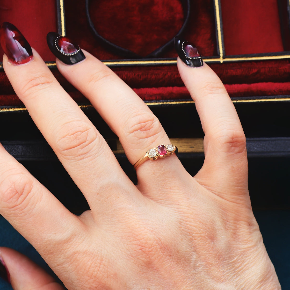 Antique Ruby & Diamond Trilogy Engagement Ring