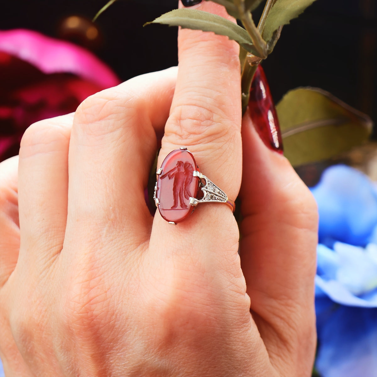 Angelic Antique Romanesque Carnelian Intaglio Ring