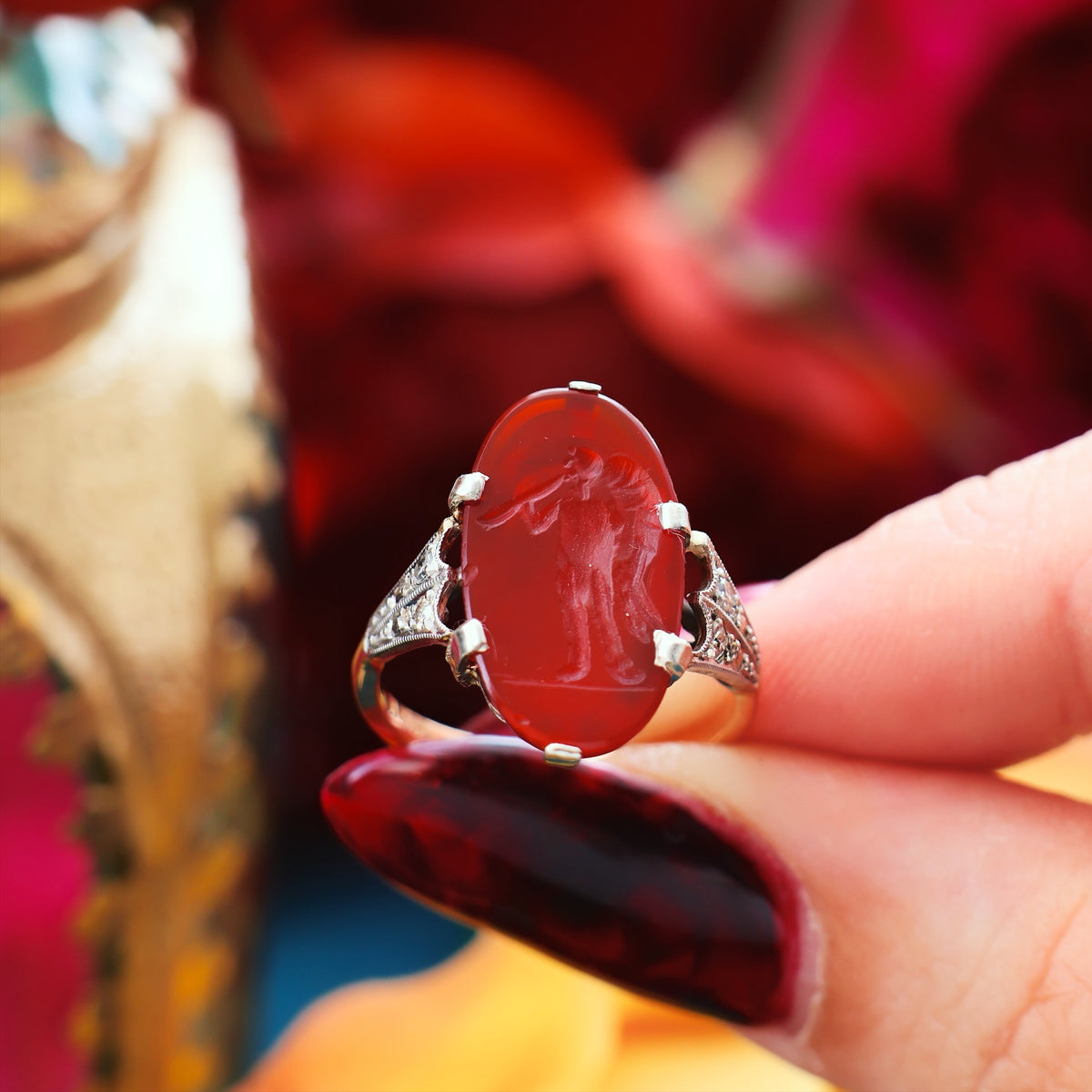 Angelic Antique Romanesque Carnelian Intaglio Ring