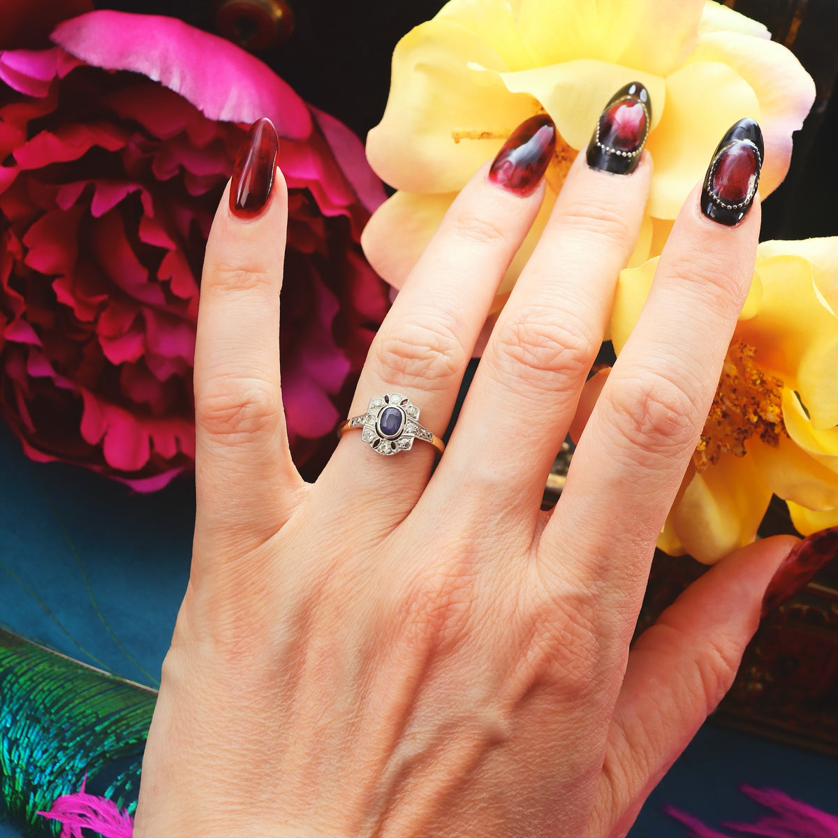 Vintage Hand Made Art Deco Sapphire & Diamond Ring