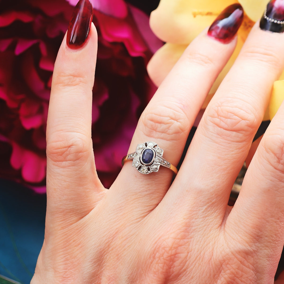 Vintage Hand Made Art Deco Sapphire & Diamond Ring