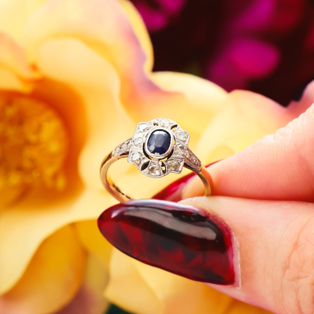 Vintage Hand Made Art Deco Sapphire & Diamond Ring