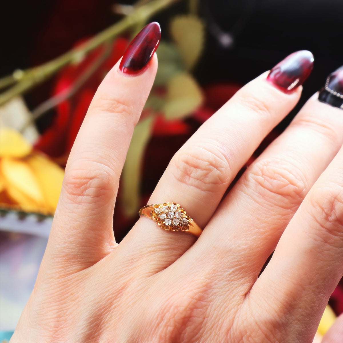 Antique Date 1885 Rose Cut Diamond Engagement Ring