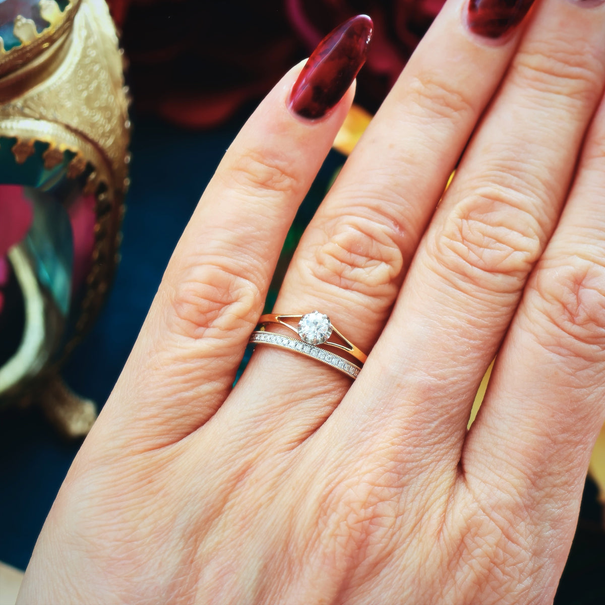 Vintage Style White Gold Diamond Half Eternity Ring