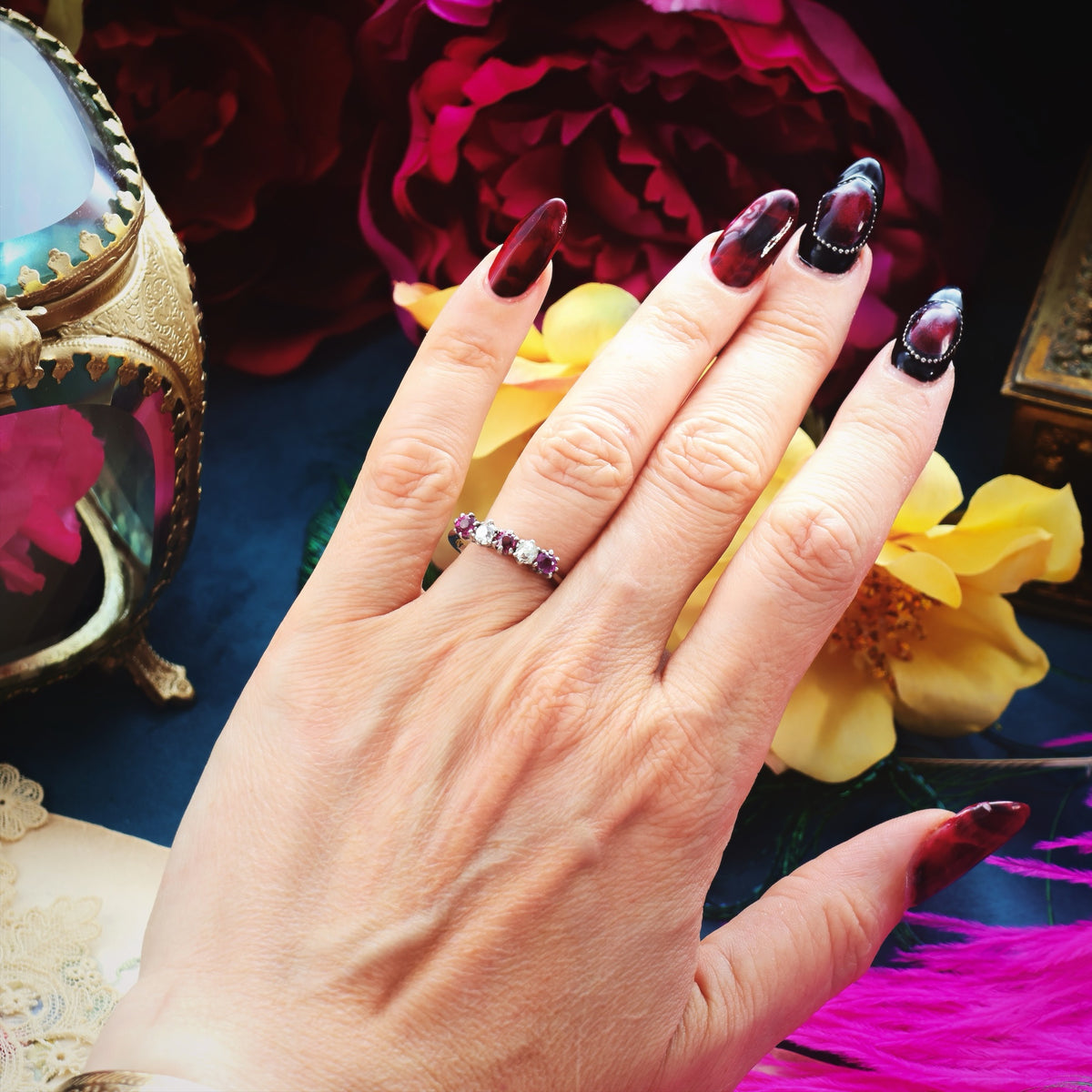 Pretty Pink Tourmaline & Recycled Old Cut Diamond Ring