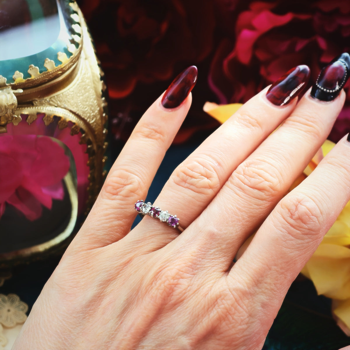 Pretty Pink Tourmaline & Recycled Old Cut Diamond Ring